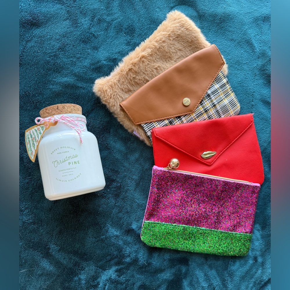 Set of 4 Colorful Holiday Themed Pouches - Picture 1 of 1